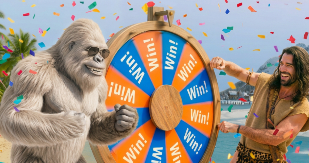 Yeti and jungle hero spinning the hot or cold giveaway winner wheel