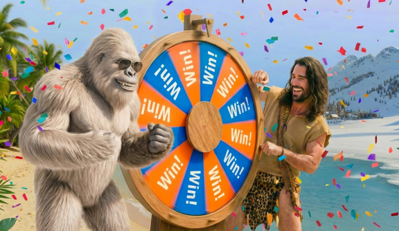 Yeti and jungle hero spinning the hot or cold giveaway winner wheel