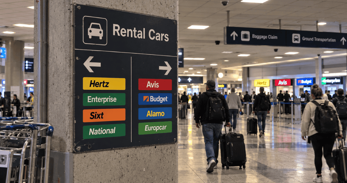 Rental car desk map in the airport